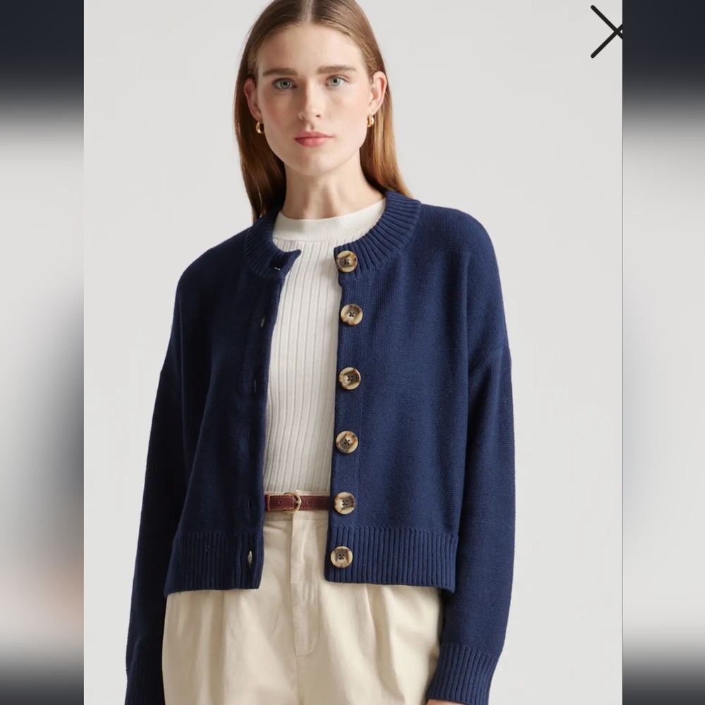 Quince women's cropped cardigan Navy Blue organic cotton